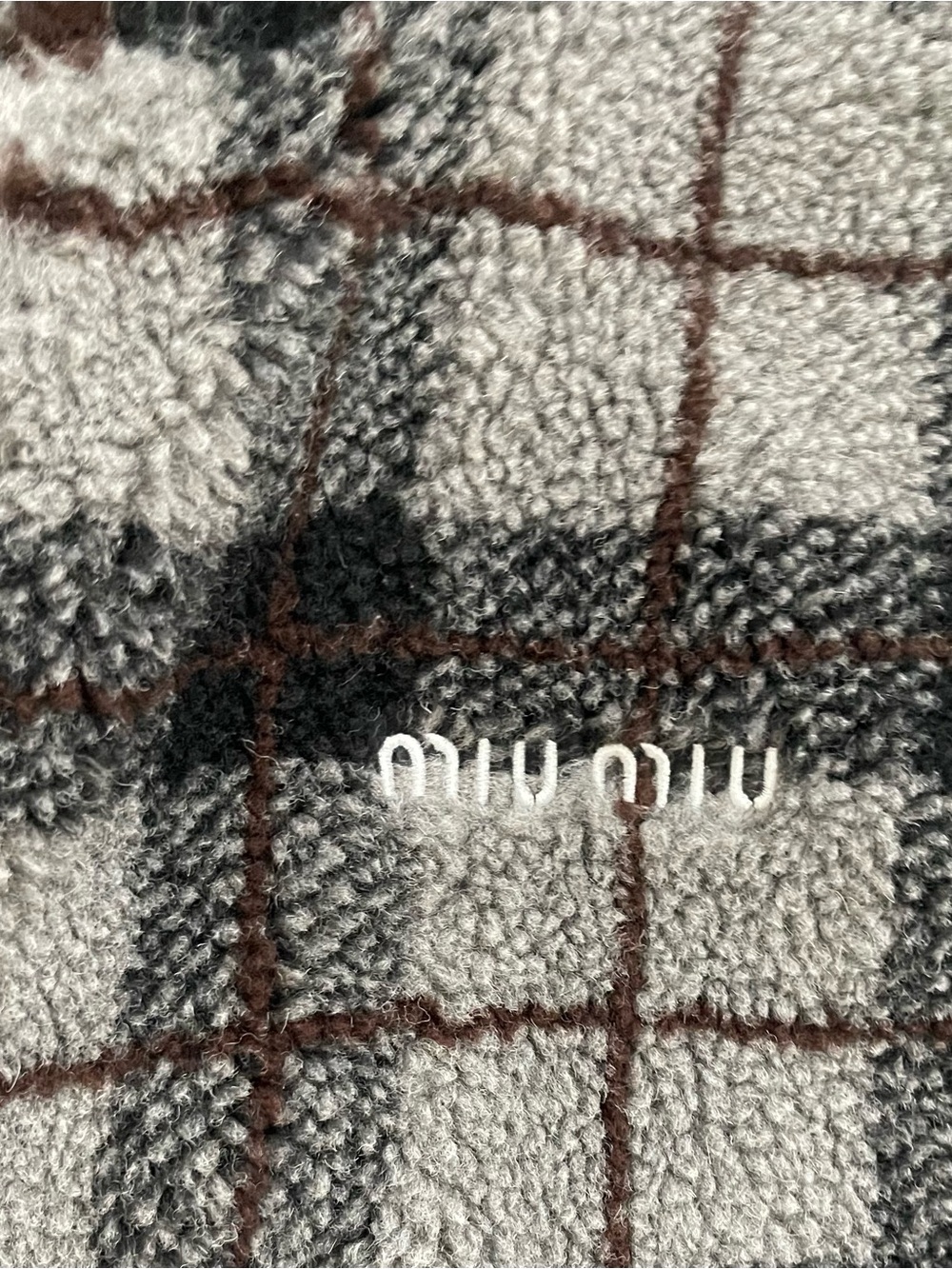 Checkered Gray Sherpa Zip-Up Jacket - Picture 7 of 8